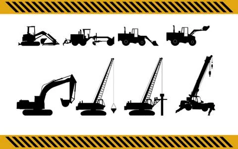Set of construction machinery equipment Stock Illustration