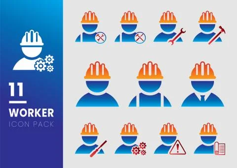Set of Construction male worker vector icon with hammer and chisel inside cir Illustrazione stock