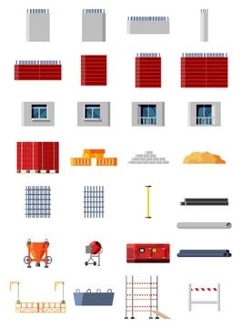 Set of Construction Materials and Equipment. Stock Illustration