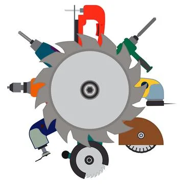 A set of construction power tools for repairing and round circular saw.  Stock Illustration