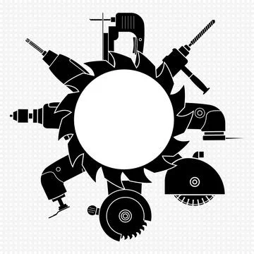 A set of construction power tools for repairing and round circular saw.  Illustrazione stock