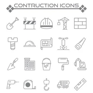 Set of Construction Related Vector Line Icons. Stock Illustration