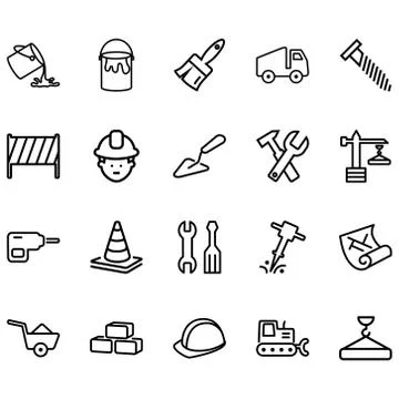Set of construction Related Vector Lines Icons. Stock Illustration