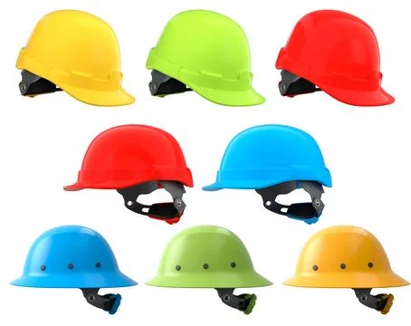Set of construction safety helmets isolated on white transparent background Stock Illustration