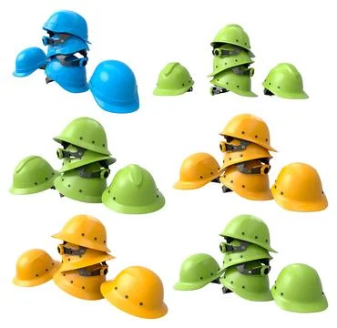 Set of construction safety helmets isolated on white transparent background Stock Illustration