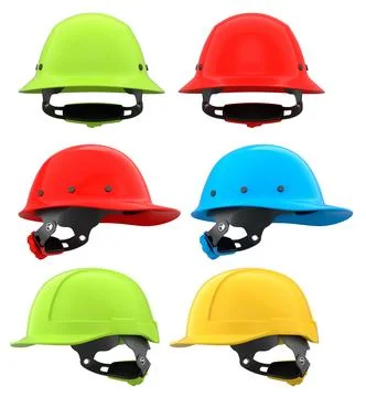 Set of construction safety helmets isolated on white transparent background Stock Illustration