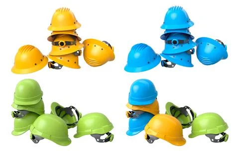 Set of construction safety helmets isolated on white transparent background Stockillustratie