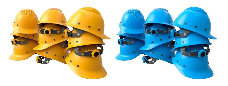 Set of construction safety helmets isolated on white transparent background Stockillustratie