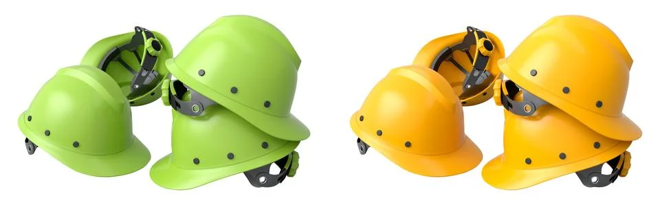 Set of construction safety helmets isolated on white transparent background Stockillustratie