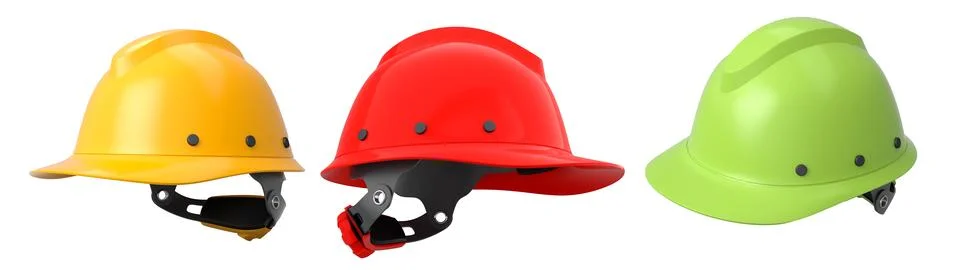Set of construction safety helmets isolated on white transparent background Stockillustratie