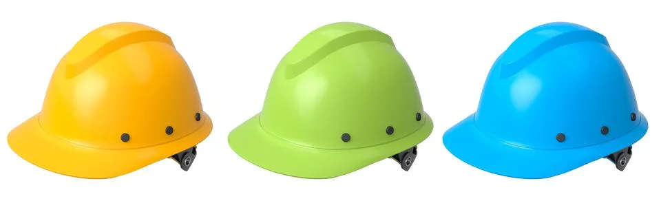 Set of construction safety helmets isolated on white transparent background Illustrazione stock