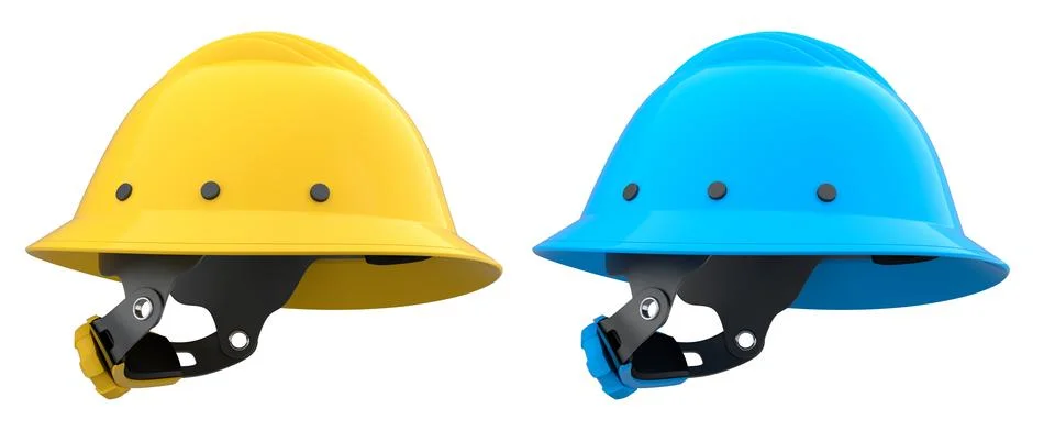 Set of construction safety helmets isolated on white transparent background Illustrazione stock