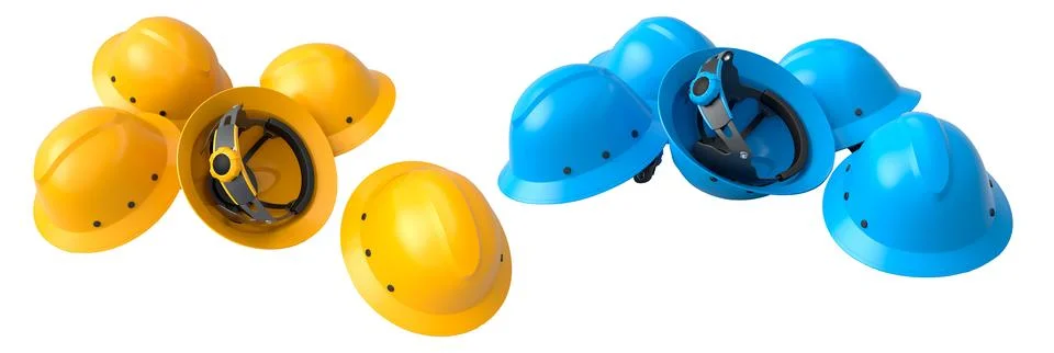 Set of construction safety helmets isolated on white transparent background Stockillustratie