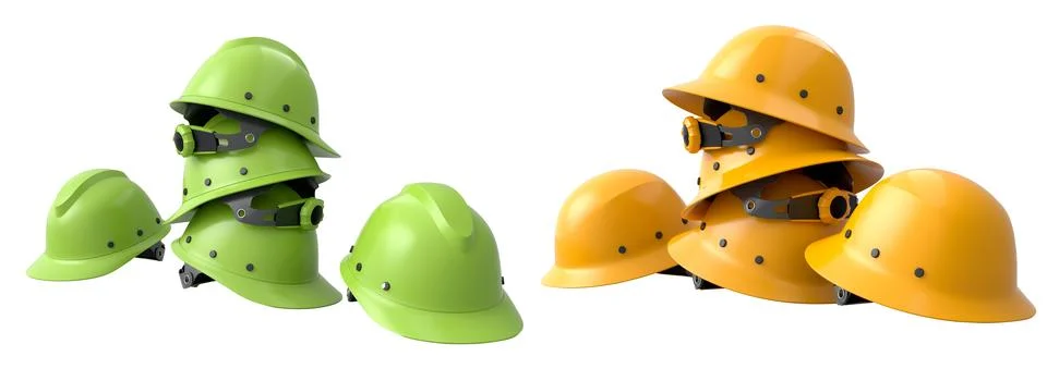 Set of construction safety helmets isolated on white transparent background Stock Illustration