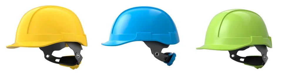 Set of construction safety helmets isolated on white transparent background Illustrazione stock
