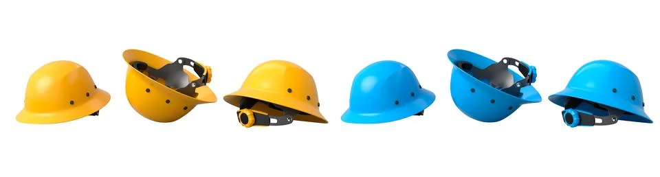 Set of construction safety helmets isolated on white transparent background,  イラスト素材