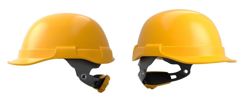 Set of construction safety helmets isolated on white transparent background.. Illustrazione stock