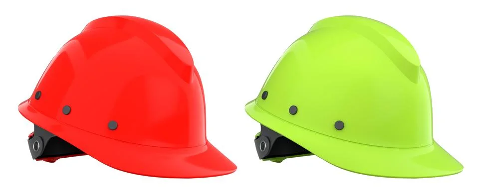 Set of construction safety helmets isolated on white transparent background Stock Illustration