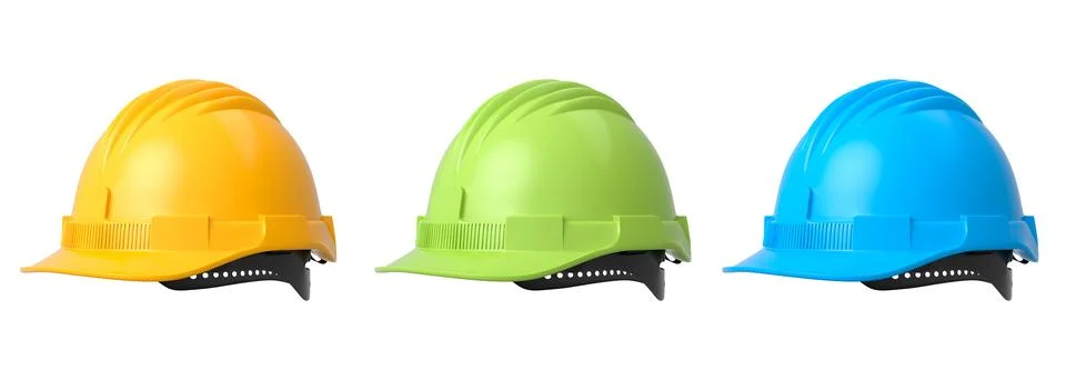 Set of construction safety helmets isolated on white transparent background Stock Illustration