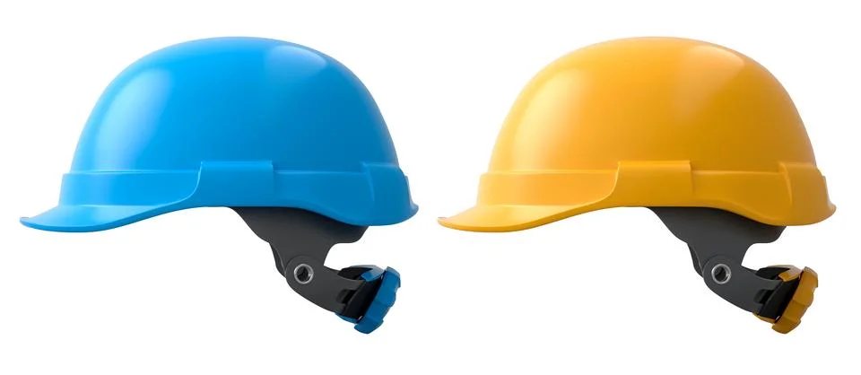 Set of construction safety helmets isolated on white transparent background.. Stock Illustration