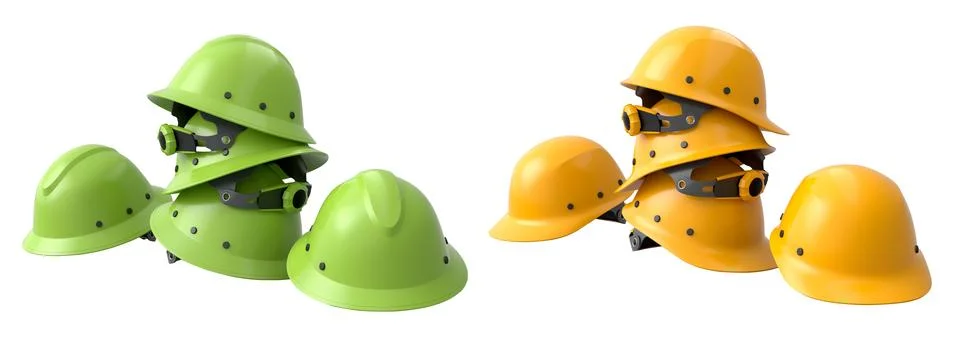 Set of construction safety helmets isolated on white transparent background,  Stock Illustration