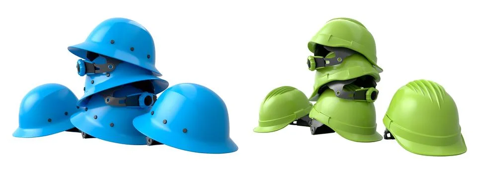 Set of construction safety helmets isolated on white transparent background,  Stock Illustration