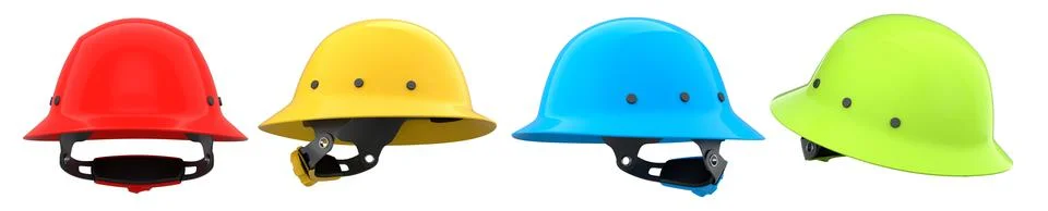 Set of construction safety helmets isolated on white transparent background.. Stock Illustration