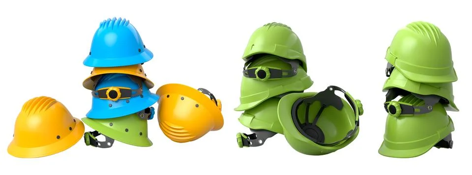 Set of construction safety helmets isolated on white transparent background,  Stock Illustration