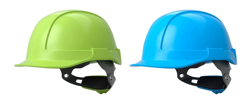 Set of construction safety helmets isolated on white transparent background.. Stock Illustration