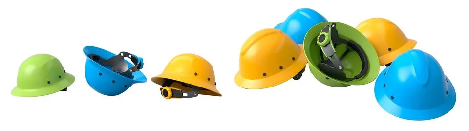 Set of construction safety helmets isolated on white transparent background,  Stock Illustration