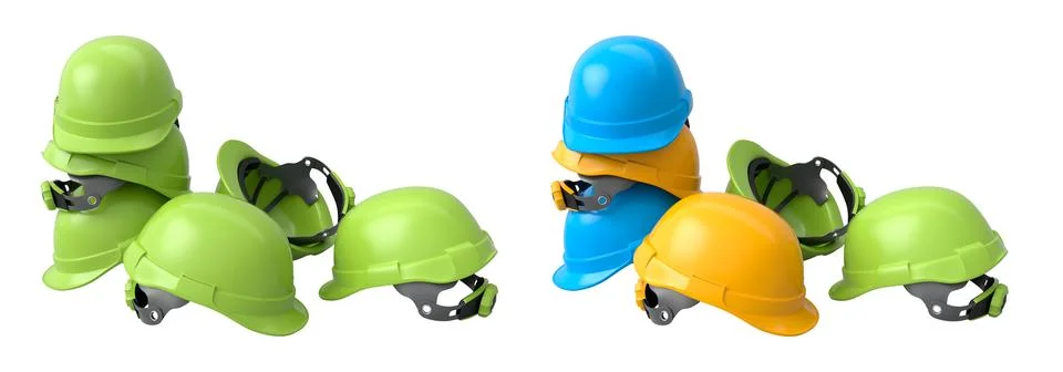Set of construction safety helmets isolated on white transparent background,  Stock Illustration