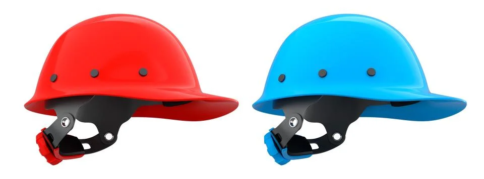 Set of construction safety helmets isolated on white transparent background.. Stock Illustration