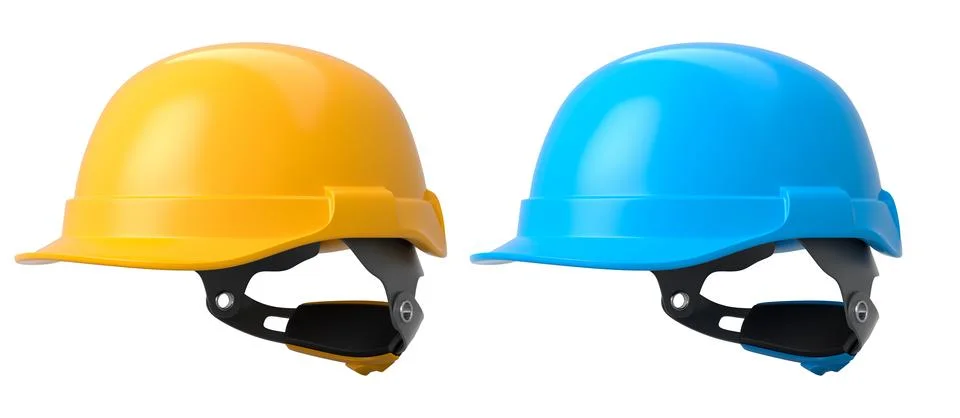 Set of construction safety helmets isolated on white transparent background.. Stock Illustration