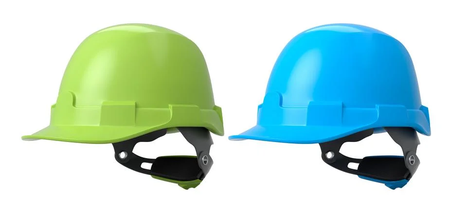 Set of construction safety helmets isolated on white transparent background.. Stock Illustration