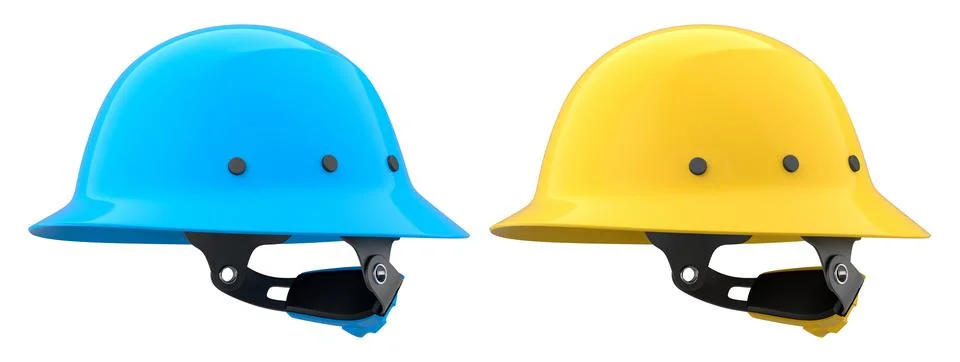Set of construction safety helmets isolated on white transparent background.. Stock Illustration