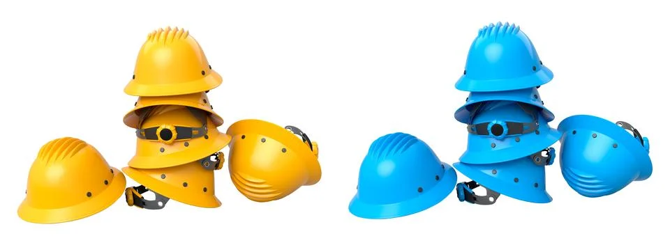 Set of construction safety helmets isolated on white transparent background,  イラスト素材