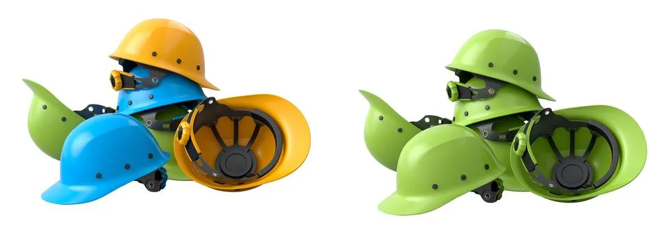 Set of construction safety helmets isolated on white transparent background,  イラスト素材