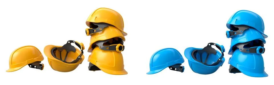 Set of construction safety helmets isolated on white transparent background,  イラスト素材