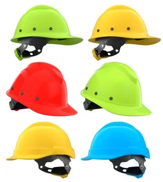 Set of construction safety helmets isolated on white transparent background,  イラスト素材