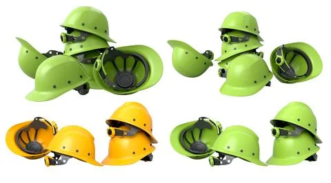 Set of construction safety helmets isolated on white transparent background,  Stock Illustration