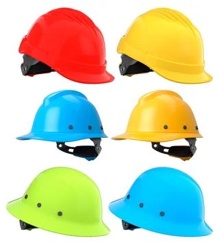 Set of construction safety helmets isolated on white transparent background,  Stock Illustration
