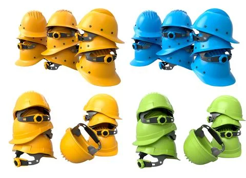 Set of construction safety helmets isolated on white transparent background,  Stock Illustration