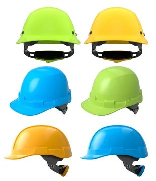Set of construction safety helmets isolated on white transparent background Stockillustratie