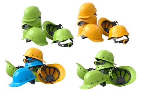 Set of construction safety helmets isolated on white transparent background Stock Illustration