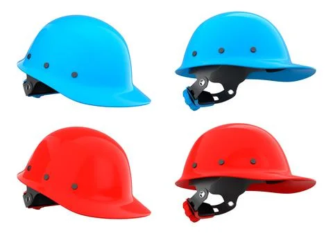 Set of construction safety helmets isolated on white transparent background Stock Illustration
