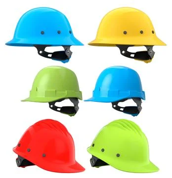 Set of construction safety helmets isolated on white transparent background,  Illustrazione stock