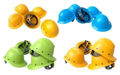 Set of construction safety helmets isolated on white transparent background.. Stock Photos