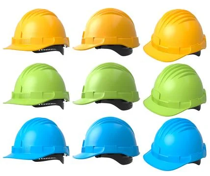 Set of construction safety helmets isolated on white transparent background.. Stock Photos