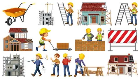 Set of construction site objects 스톡 일러스트