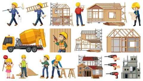 Set of construction site objects Stock Illustration
